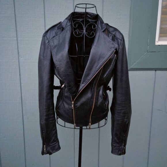 70s-80s Wilsons Vintage Fitted Genuine Leather Jacket. Size 34 - Picture 1 of 10